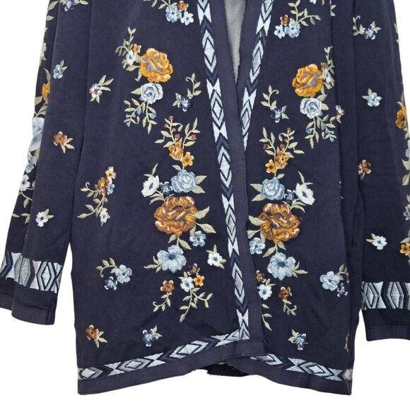 Driftwood Shelly Open Front Cardigan Size Medium Embroidered Floral - Picture 3 of 9